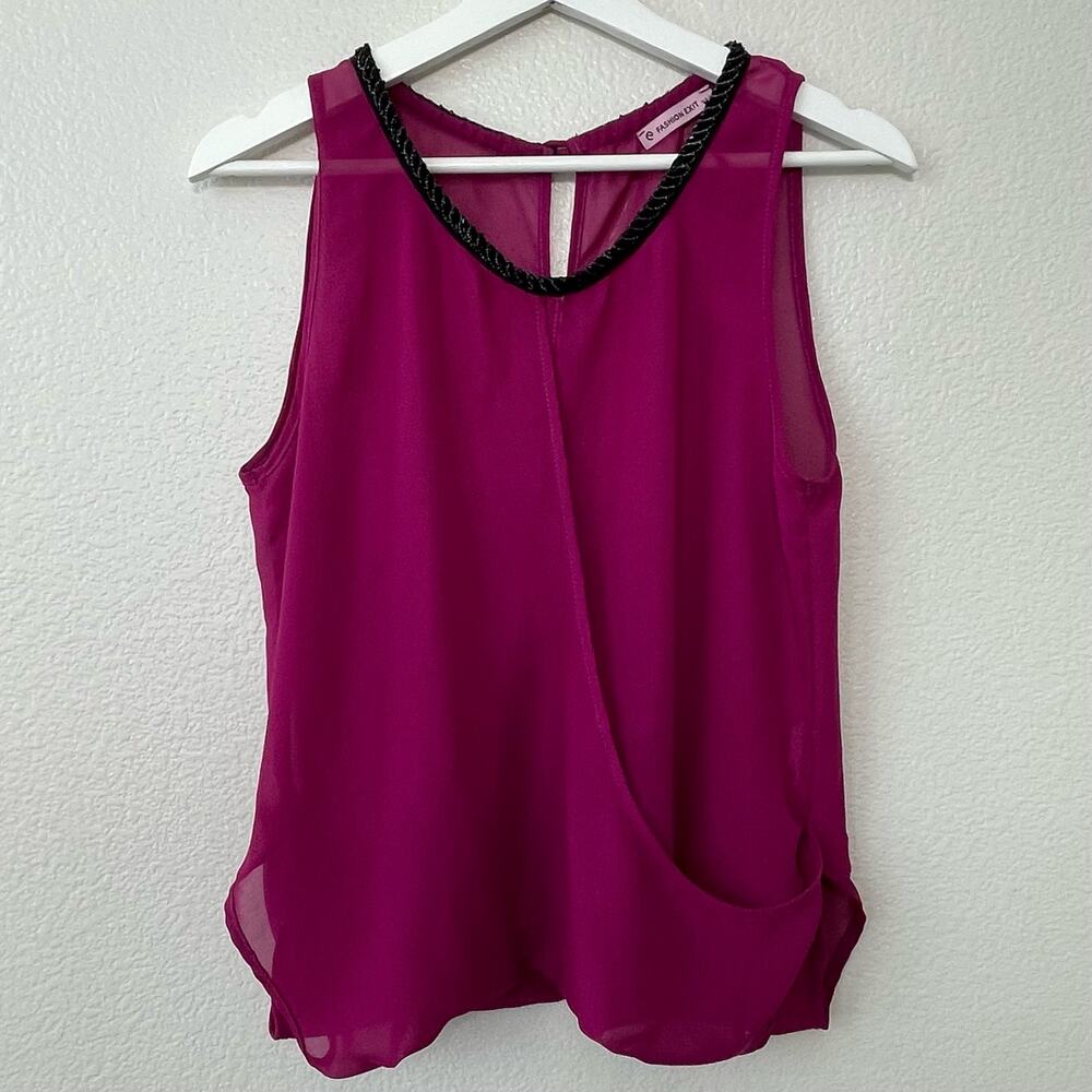 Fashion Exit Womens Pink Tank Blouse Draped Sleeveless Bead V-Neck Size Medium
